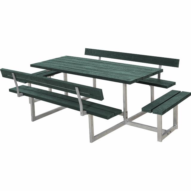 Basic bord/bænkesæt m/2 ryglæn og 2 påbygninger - 260 cm - ReTex - Grøn