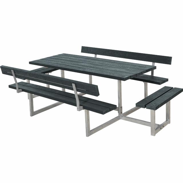 Basic Bord/Bänkset m/2 ryggstöd och 2 påbyggnadsdelar - 260 cm - ReTex - Grå