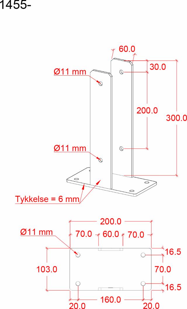 U-stolpefod til fundament - 9×9×30 cm - m/skruer