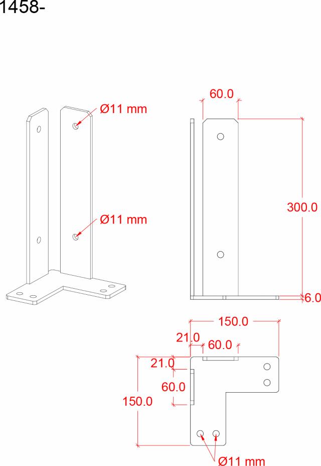 Eck Pfostenfuß 9×9×30 für fundamentsmontage - m/ Schrauben