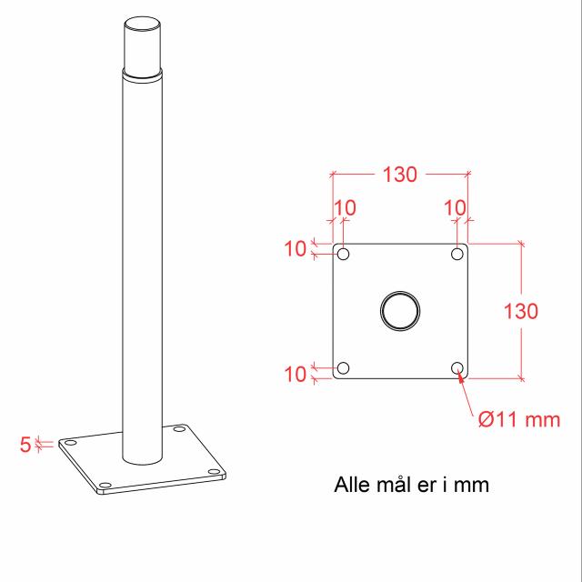 Stolpfot för kompositstolpe med skruvar - för fundament max. stakethöjd 145 cm