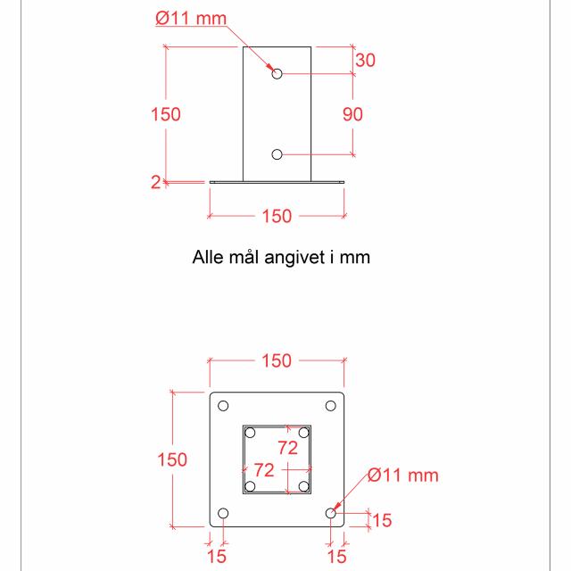 Cubic stolparfot 7×7 cm stolpar - till fundament - Svart