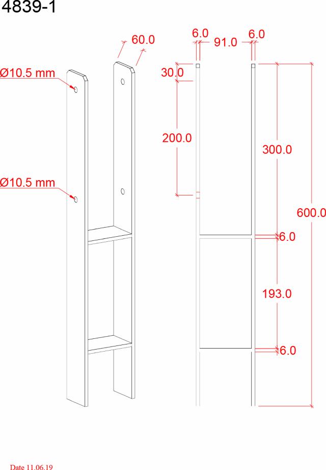 H-Stolpefod 60 cm - 9×9 cm stolper - til nedstøbning 