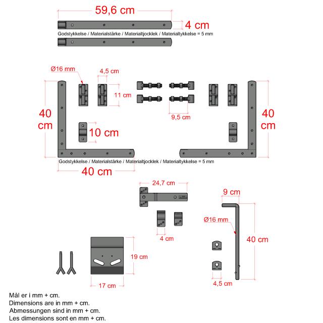 Country dobbeltlåge - 300×98 cm - sort - inkl. sort beslag - 300×98 cm - sort