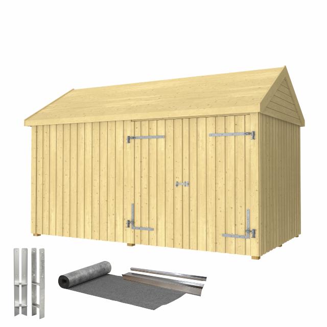 Classic Multi Gartenhaus 10 m² - 2 Module mit Doppeltür und geschlossener Front - inkl. Dachpappe/Aluminiumleisten/Pfostenfüße