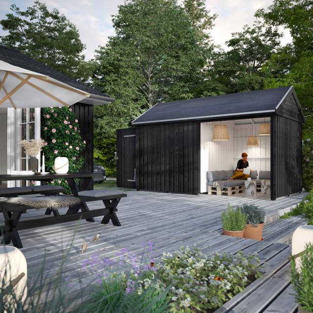 Classic Multi Gartenhaus 10 m² - 2 Module mit Einzeltür und offende Fassade