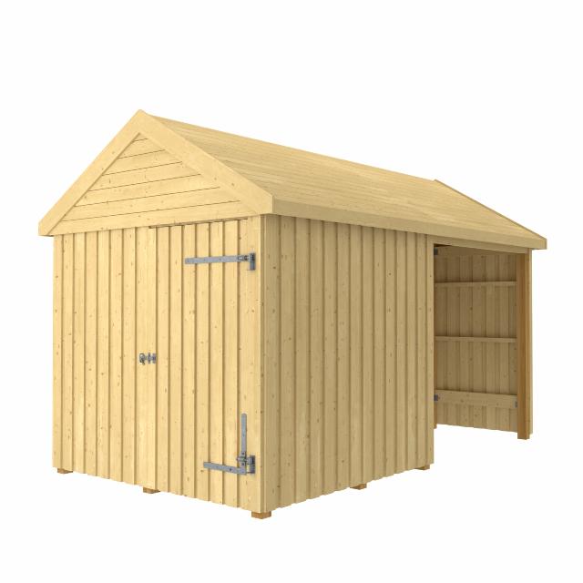 Classic Multi Trädgårdshus 10 m² - 2 moduler med enkeldörr och stängd/öppen front - inkl. takpapp/aluminiumgjutning/H-stolpfötter