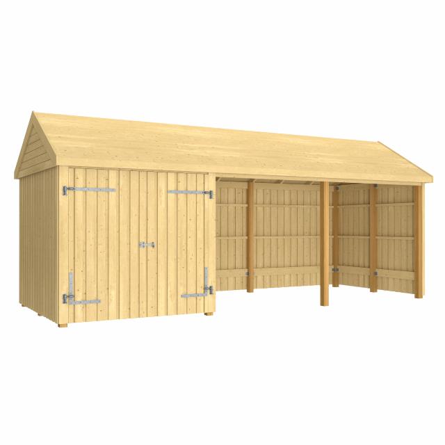 Classic Multi Trädgårdshus 14,5 m² - 3 moduler med dubbeldörr och öppen front