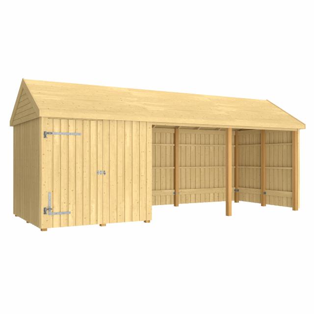 Classic Multi Gartenhaus 14,5 m² - 3 Module mit Einzeltür und offene Fassade