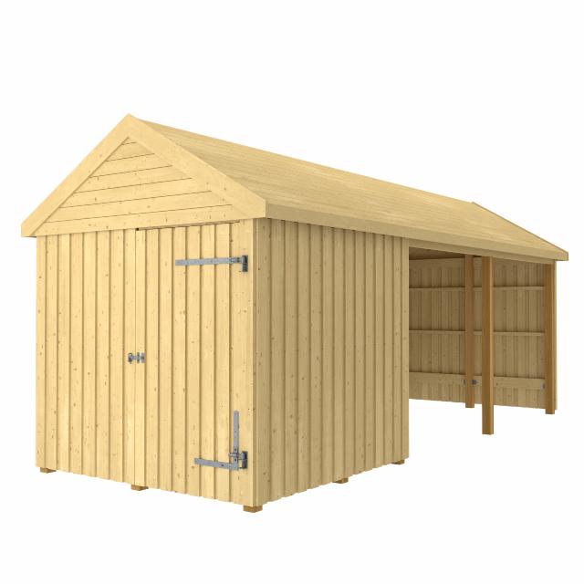 Classic Multi Trädgårdshus 14,5 m² - 3 moduler med enkeldörr och öppen front - inkl. takpapp/aluminiumlister/H-stolpfötter