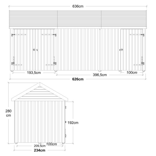Classic Multi Gartenhaus 14,5 m² - 3 Module mit Einzel- und Doppeltür - inkl. Dachpappe/Alu-Leisten/H-Pfostenfüße