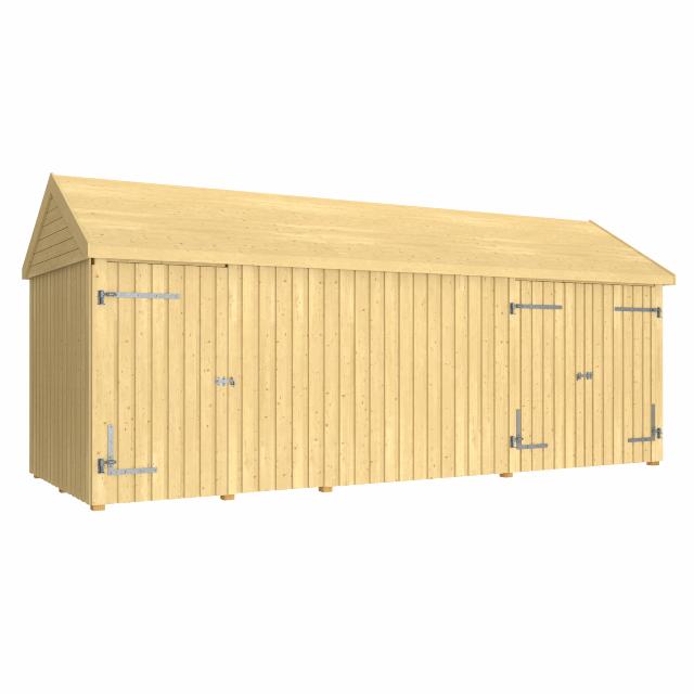 Classic Multi Gartenhaus 14,5 m² - 3 Module mit Einzel- und Doppeltür - inkl. Dachpappe/Alu-Leisten/H-Pfostenfüße