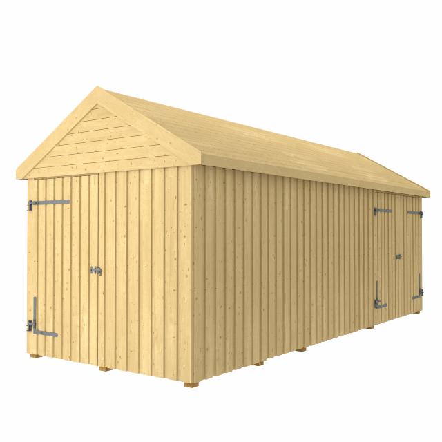Classic Multi Gartenhaus 14,5 m² - 3 Module mit Einzel- und Doppeltür - inkl. Dachpappe/Alu-Leisten/H-Pfostenfüße