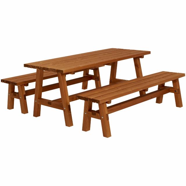 Country Plankengarnitur - 177 cm - 1 Tisch und 2 Bänke - Farbgrundiert  Teak