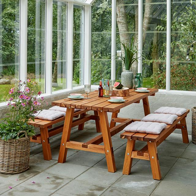 Country Plankentisch - 177 cm - Farbgrundiert Teak