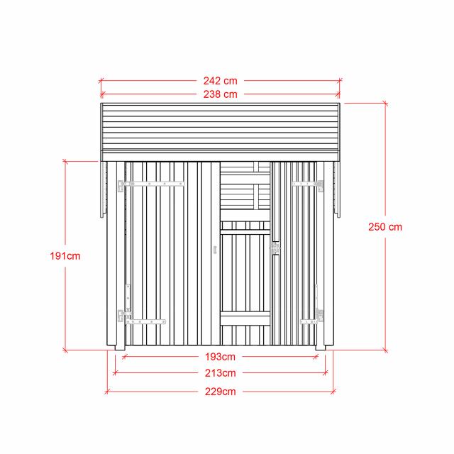 Cykelskjul 5,7 m² - 1 modul med dubbeldörr - inkl. takpapp / aluminiumlister / H-stolpfötter