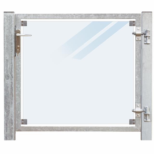 Glastor - mattes Glas - 99x91 cm + 16 cm Pfosten - rechts und zum Einbetonieren