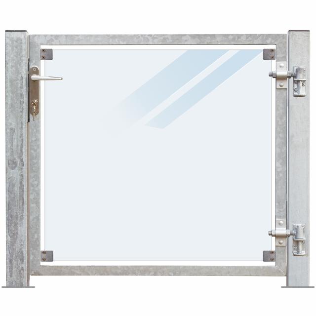 Glastor - mattes Glas - 99×91 cm + 16 cm Pfosten - rechts und für Montage auf Fundament
