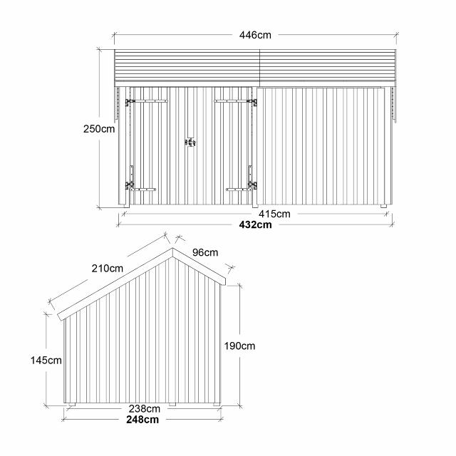 Multi Havehus 10,5 m² - 2 moduler m/dobbeltdør og lukket front - inkl. tagpap/alulister