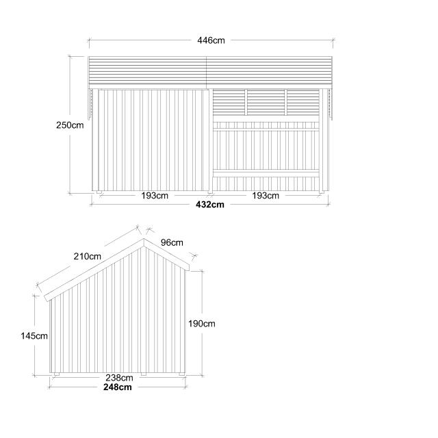 Multi Vindskydd - 2 moduler med sovdel och uterum - inkl. takpapp/aluminiumlister