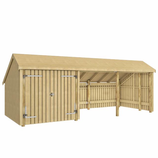 Multi Gartenhaus 15,5 m² - 3 Module Doppeltür & offene Fassade - unbehandelt 