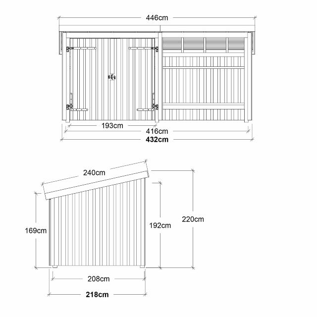 Nordic Multi Trädgårdshus 9,5 m² - 2 moduler med dubbeldörr och öppen framsida - inkl. takpapp/aluminiumlister