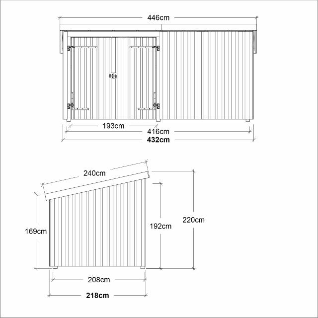 Nordic Multi Havehus 9,5 m² - 2 moduler m/dobbeltdør og lukket front - inkl. tagpap/alulister