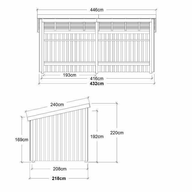 Nordic Multi Gartenhaus 9,5 m² - 2 Module offen m. Dachpappe/Aluleisten/H-Pfostenfüße