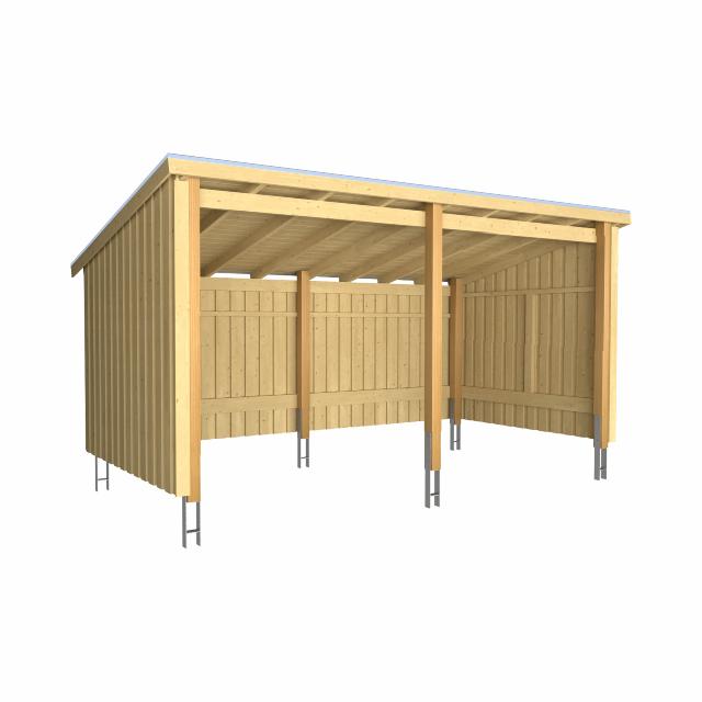 Nordic Multi Gartenhaus 9,5 m² - 2 Module offen m. Dachpappe/Aluleisten/H-Pfostenfüße