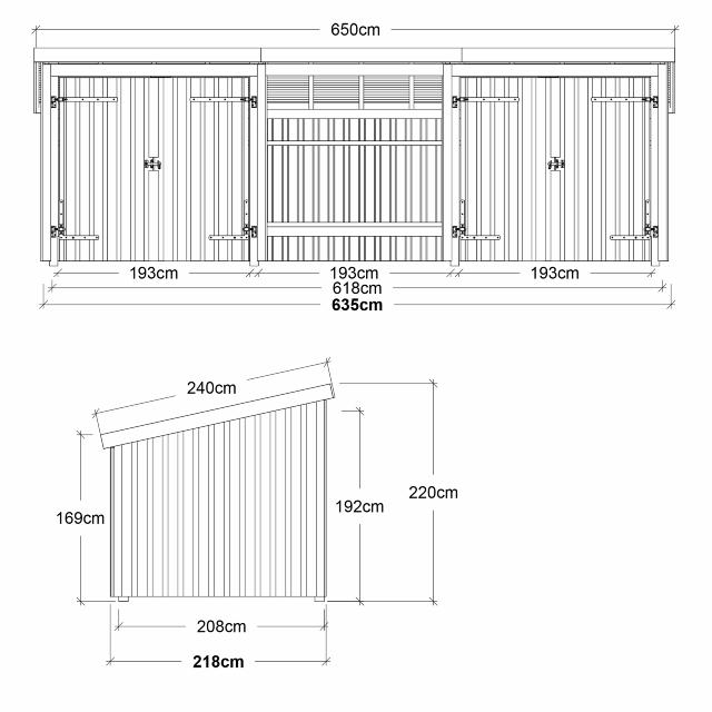 Nordic Multi Trädgårdshus 14 m² - 3 moduler med 2 dubbeldörrar och öppen framsida