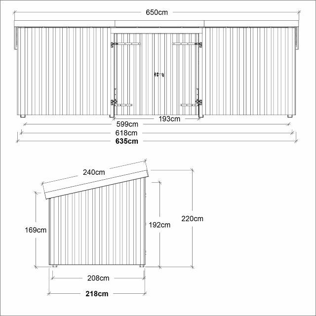 Nordic Multi Havehus 14 m² - 3 moduler m/dobbeltdør og lukket front - tagpap/alulister/stolpefødder