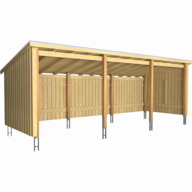 Nordic Multi Gartenhaus 14 m² - 3 Module offen m. Dachpappe/Aluleisten/H-Pfostenfüße