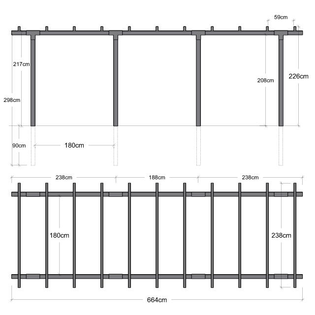 Cubic dobbelt pergola 3 moduler