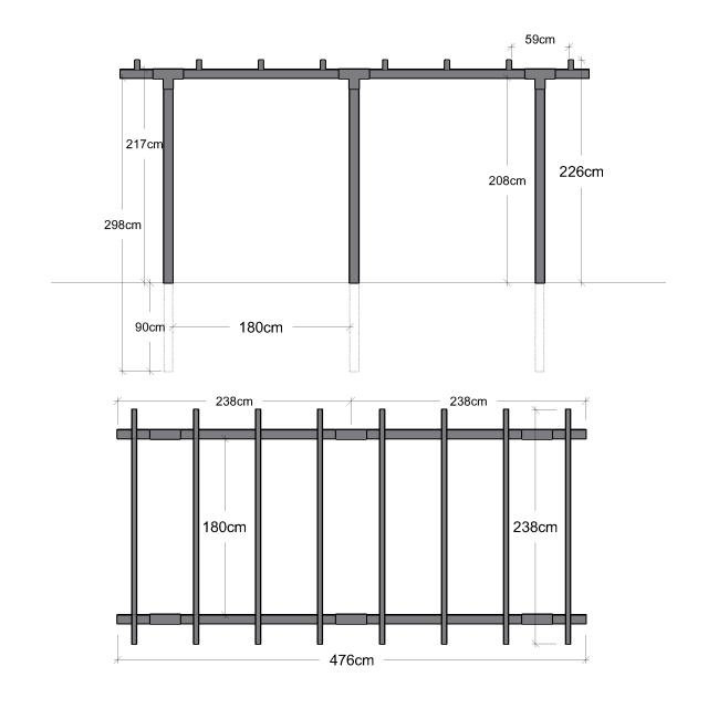 Pergola Dobbel - 2 moduler