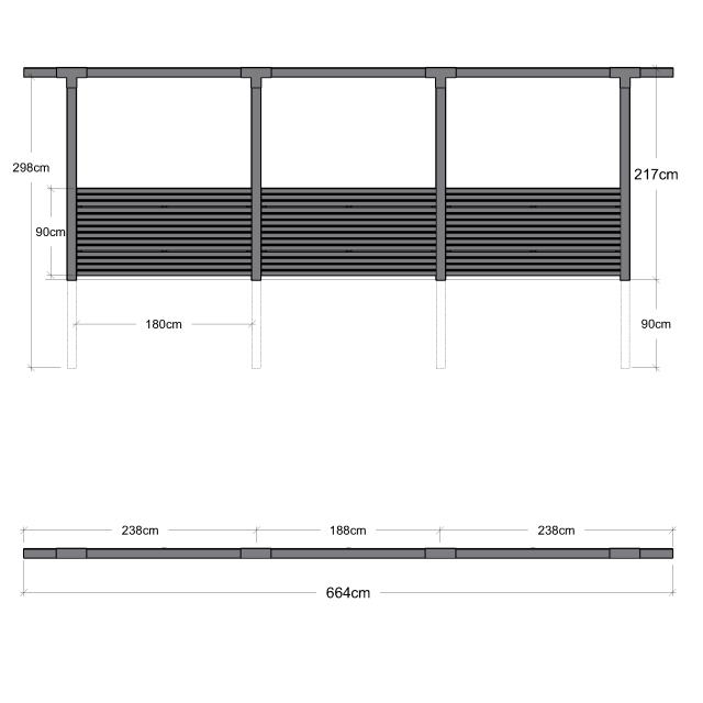 Pergola Enkel 3 moduler inkl. Tokyo Staket