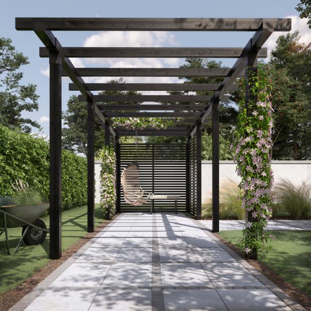 Doppelpergola, 3 Module m. Tokyo-Zaun