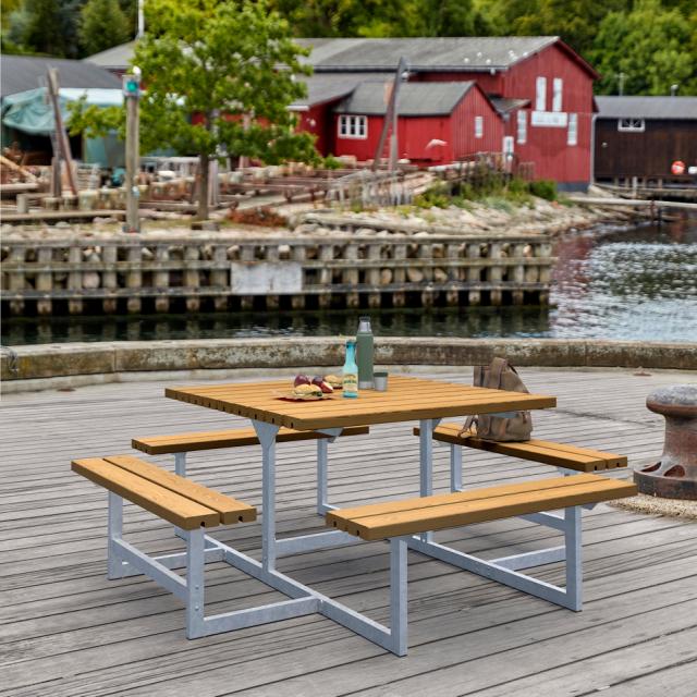 Picnic Bord/Bænkesæt - 200 cm - Grundmalet Teak