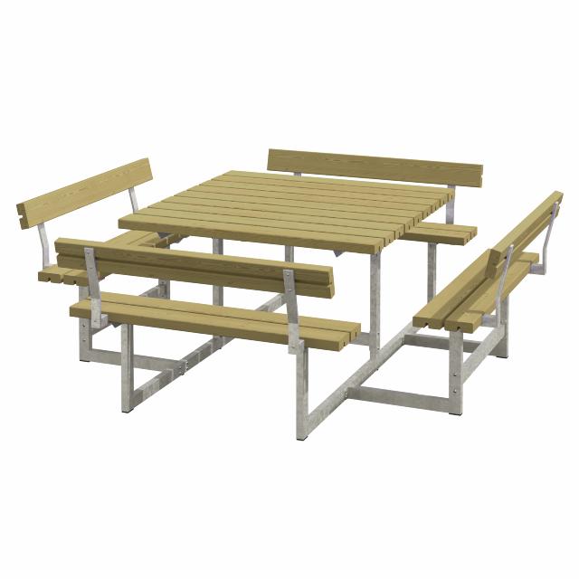 Picnic Bord/benkesett m/4 ryggstøtter - 224 cm - Trykkimpregnert