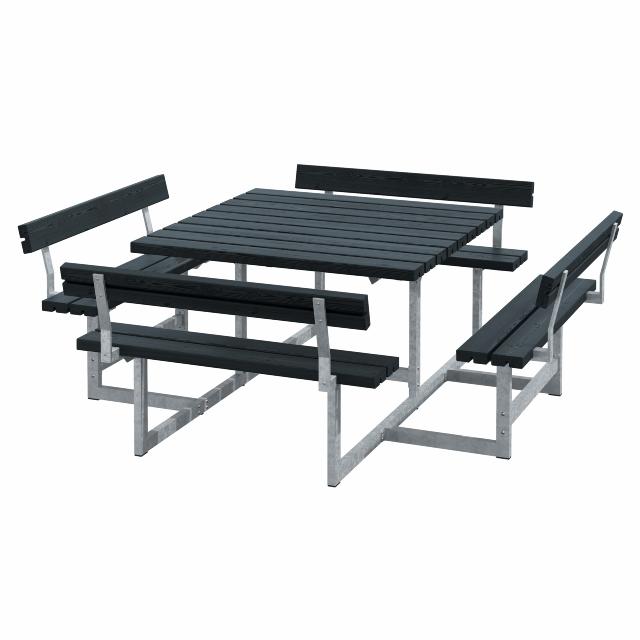 Picnic Bord/Bänkset m/4 ryggstöd - 224 cm - Svart