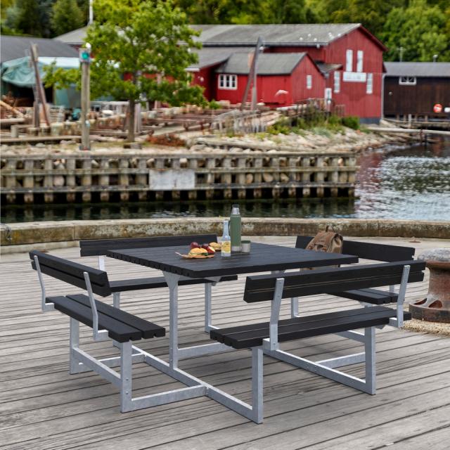 Picnic Bord/Bænkesæt m/4 ryglæn - 224 cm - Sort