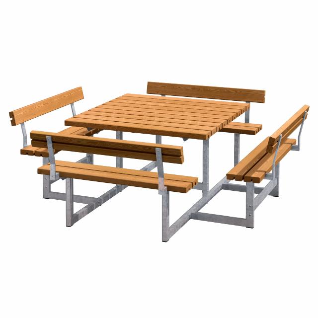 Picnic Bord/benkesett m/4 ryggstøtter - 224 cm - Grunnmalt Teak