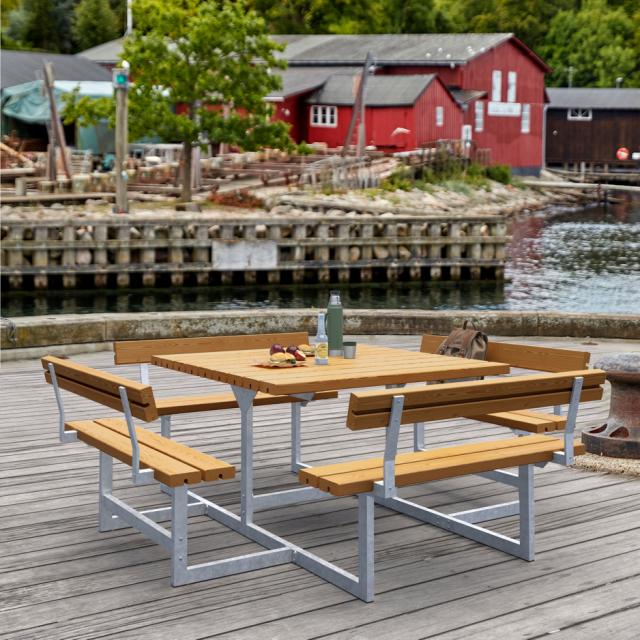 Picnic Bord/Bænkesæt m/4 ryglæn - 224 cm - Grundmalet Teak