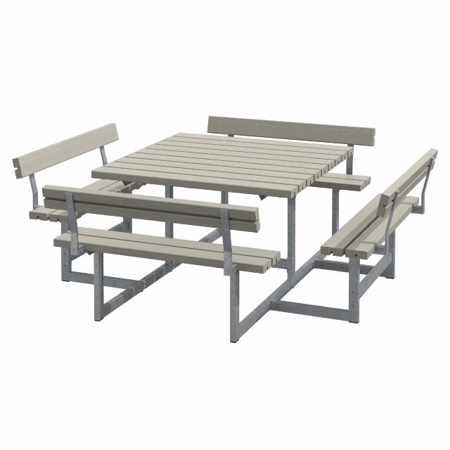 Picnic Bord/Bänkset m/4 ryggstöd - 224 cm - Gråbrun