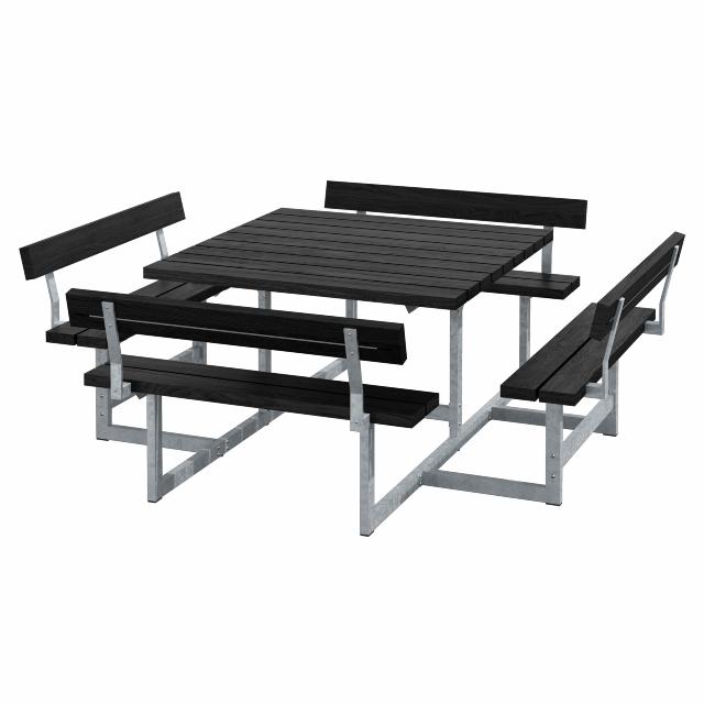 Picnic bord/bænkesæt m/4 ryglæn - 224 cm - RePlast - Sort