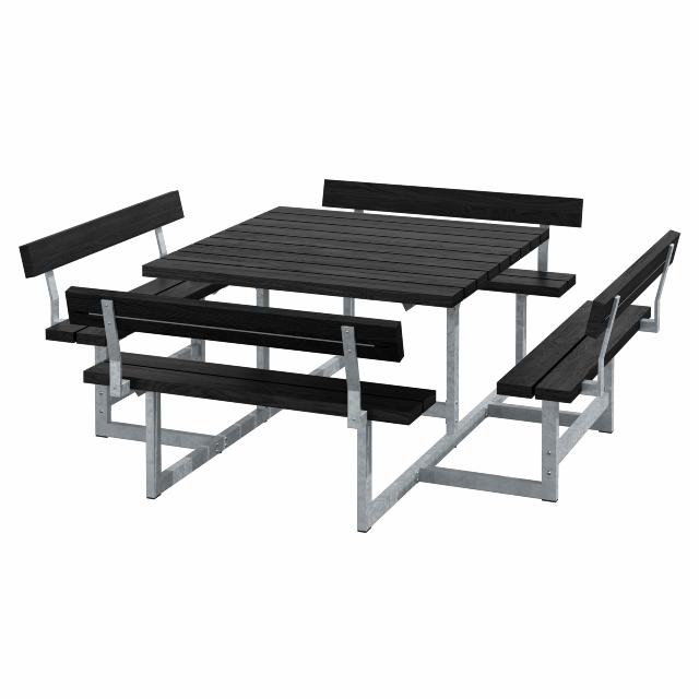 Picnic Bord/benkesett m/4 ryggstøtter - 224 cm - RePlast - Sort