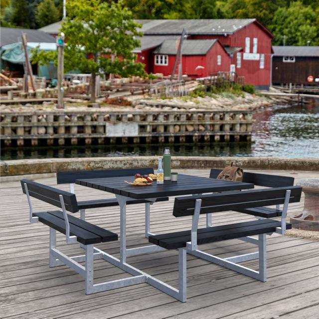 Picnic Bord/benkesett m/4 ryggstøtter - 224 cm - RePlast - Sort