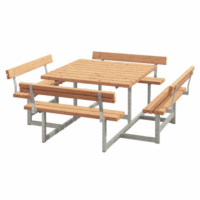 Picnic Bord/Bænkesæt m/4 ryglæn - 224 cm - Lærk
