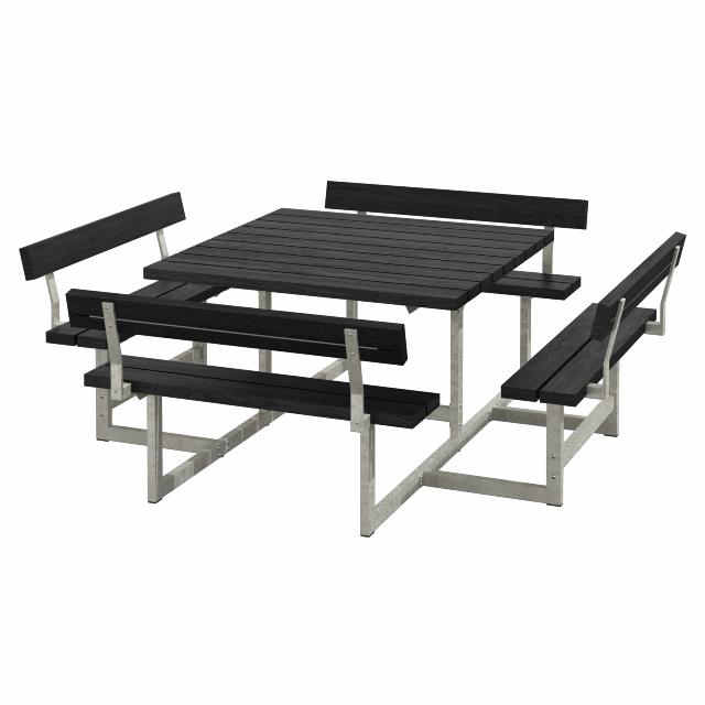 Picnic Bord/Bænkesæt m/4 ryglæn - 224 cm - ReTex - Sort