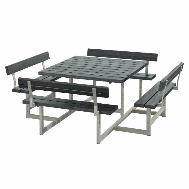 Picnic Bord/Bænkesæt m/4 ryglæn - 224 cm - ReTex - Grå