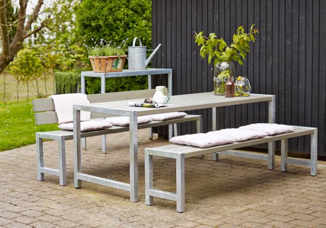 Plankengarnitur - 186 cm - 1 Tisch und 2 Bänke  - Graubraun